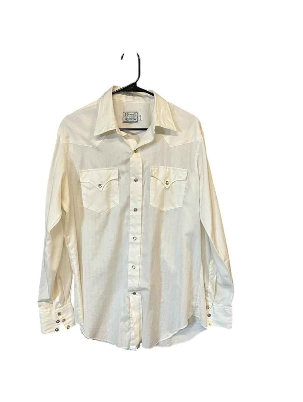 HBarC California Ranchwear men western shirt 16 1/2 35 ivory snap long sleeve